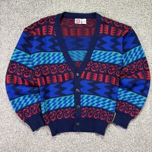Vintage 90s Men's Geometric Cardigan Button Up Classic Grandpa Style